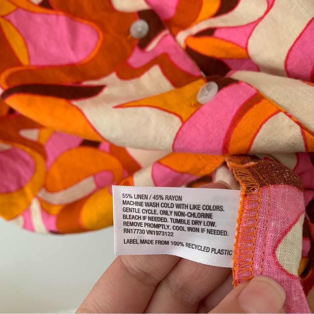 Ava & Viv Orange Pink Floral Button Linen Shirt Size 3X - Picture 5 of 7